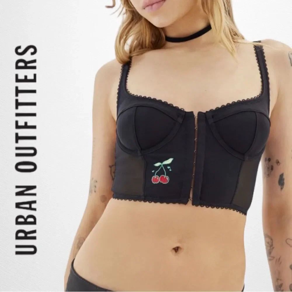 UO Urban Outfitters Anastasia Tattoo Cherries Black Rise Bustier NEW XL